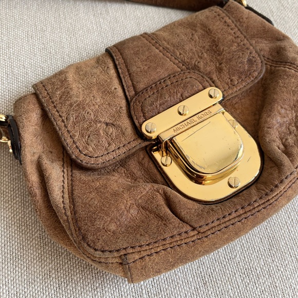 MICHAEL KORS Ostrich Leather Brown Crossbody Bag - Picture 3 of 5